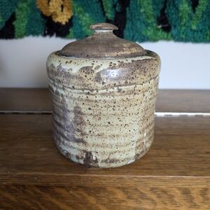 Vintage Studio Pottery Lidded Jar Speckled Glaze  | Rustic MCM Decor